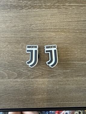 2 Juventus Soccer Logo Shoe Charms Black White J Fits Crocs Wristbands